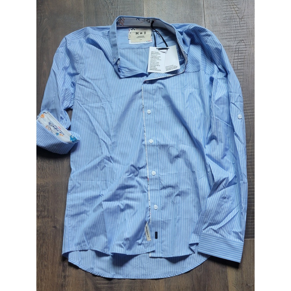 MBO Pima Cotton‎ Slim Fit Button Down Shirt Striped Light Blue Large